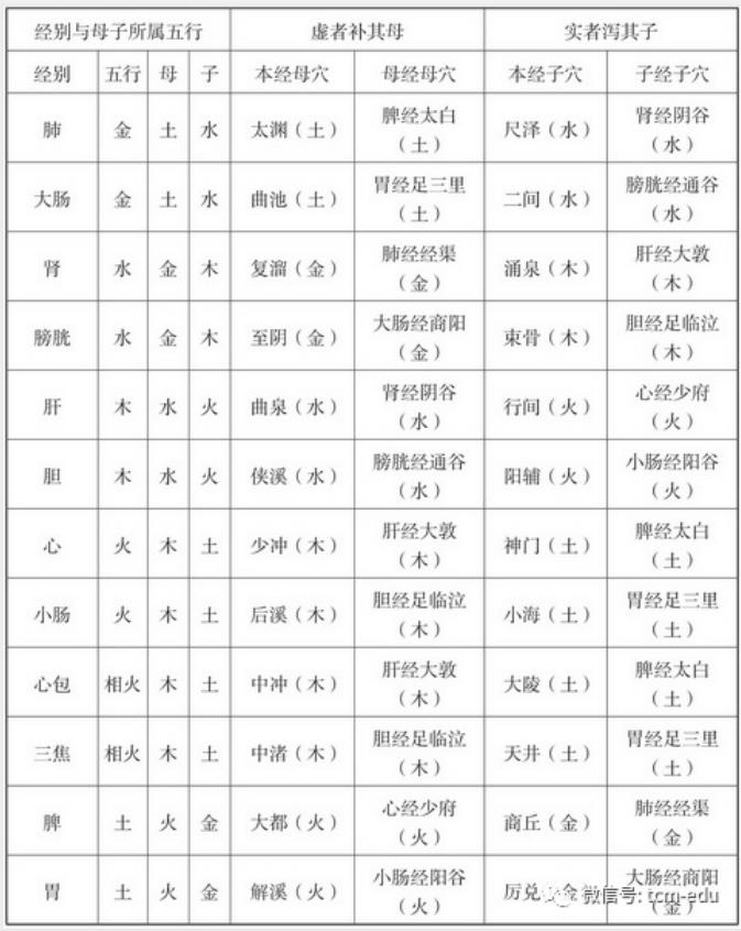 十二经母子补泻穴列表